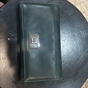 Jimmy Choi Green Leather Wallet with Silver Accent